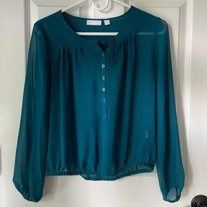 New York & Company Teal Long-Sleeved Blouse